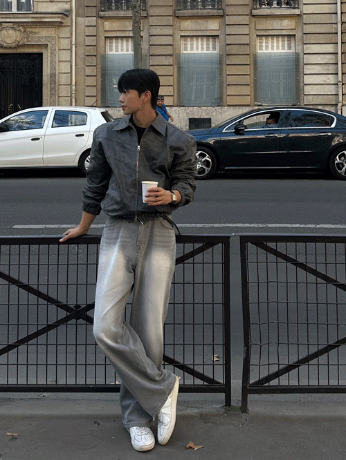 灰色水洗寬牛仔褲