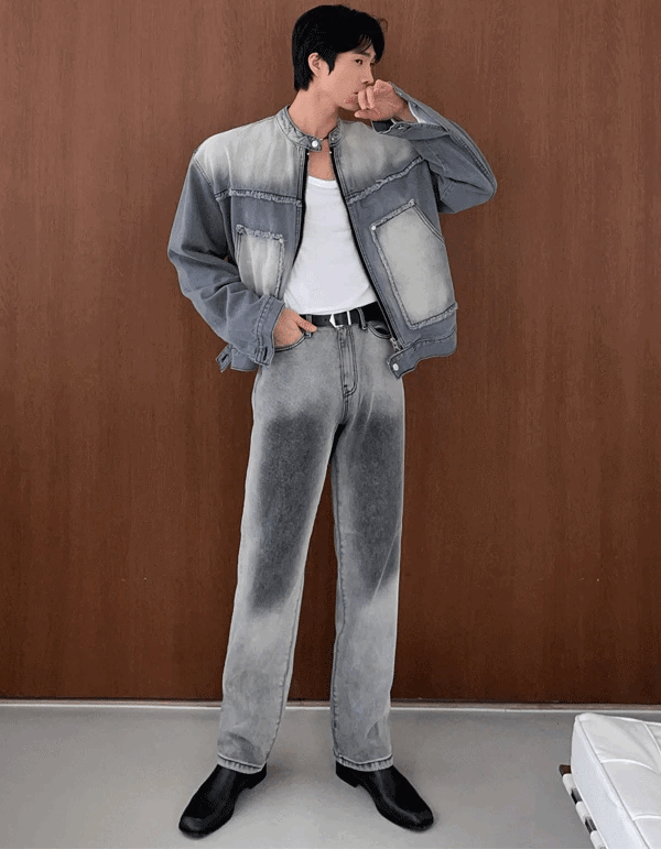 灰色水洗牛仔外套