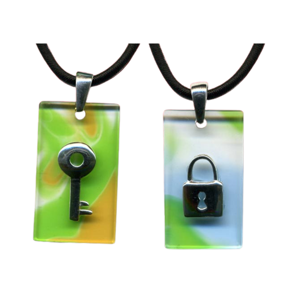 鎖住心扉銀飾項鍊  真愛相守心心相印開運納福（一對）