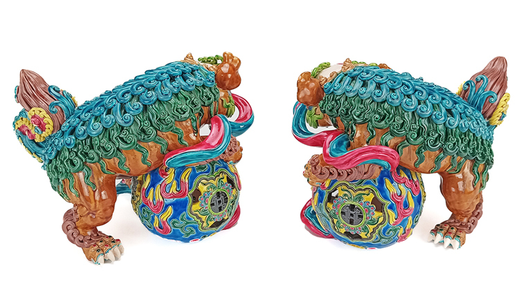 鹿港窯禮品館│國寶級交趾陶大火獅對│守護家園的藝術瑰寶