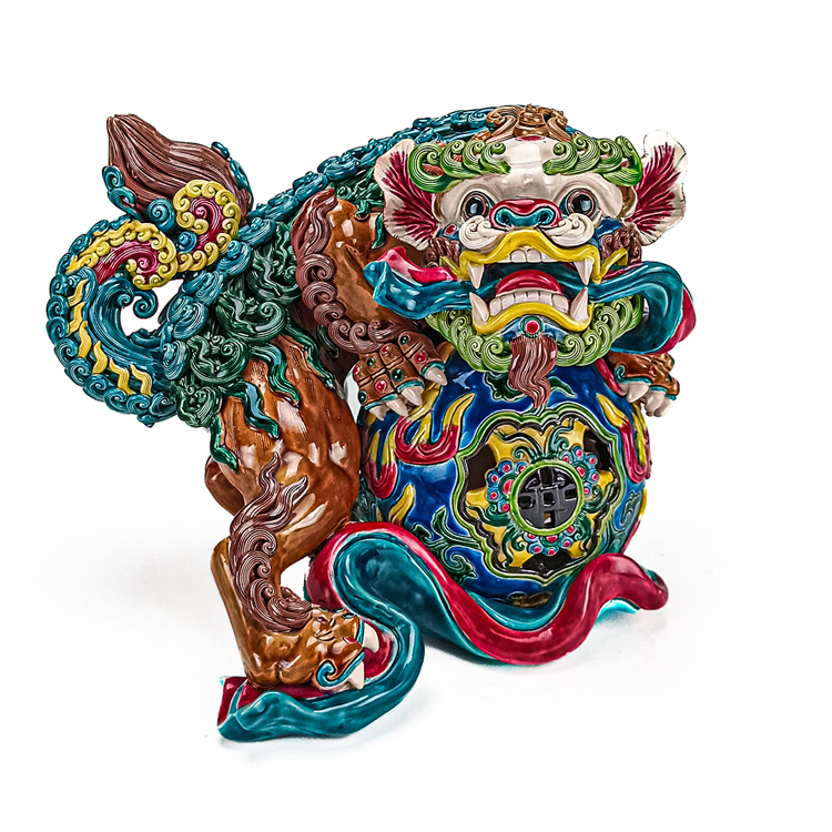 鹿港窯禮品館│國寶級交趾陶大火獅對│守護家園的藝術瑰寶