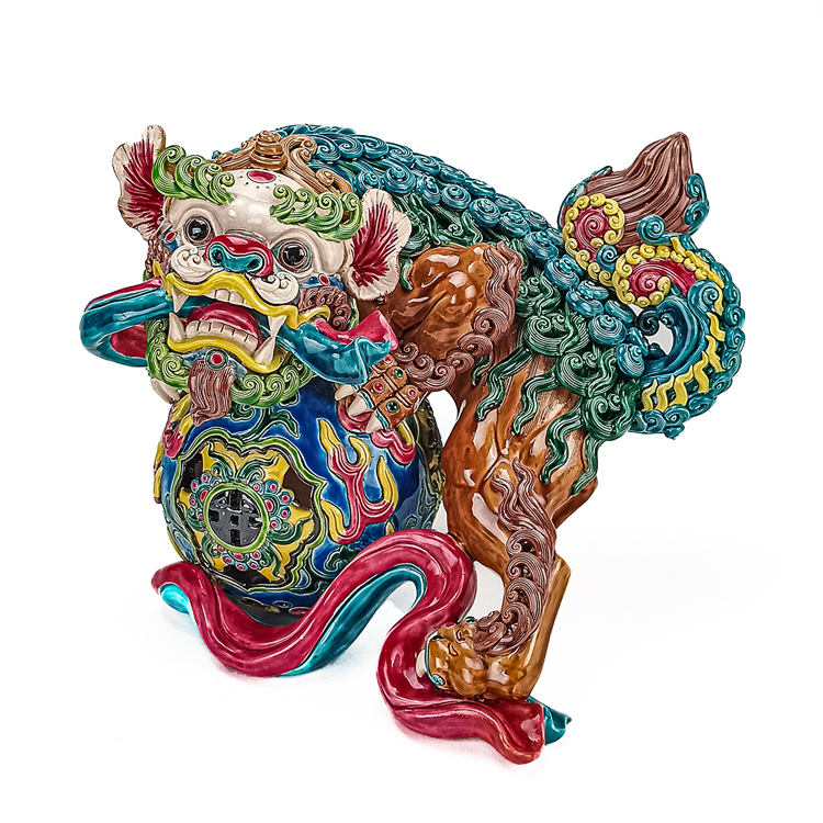 鹿港窯禮品館│國寶級交趾陶大火獅對│守護家園的藝術瑰寶