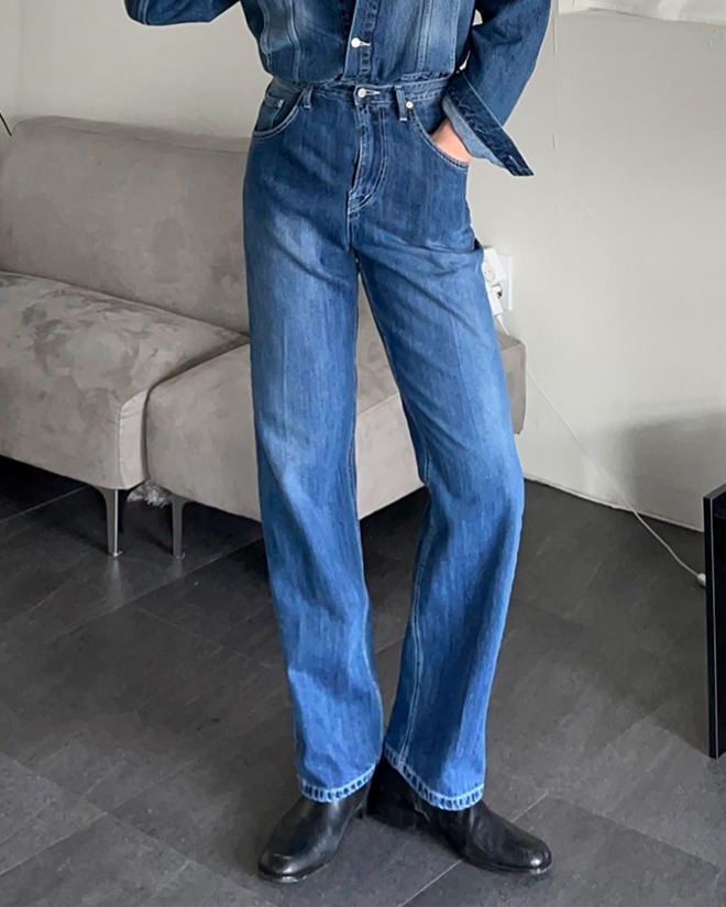 雷吉克縫線半寬牛仔褲