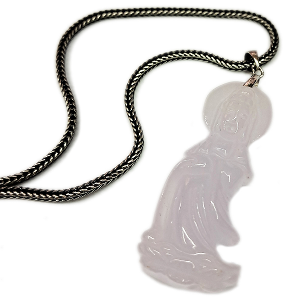 白衣觀音{紫羅蘭}玉珮鑲925銀墜【十方】148698