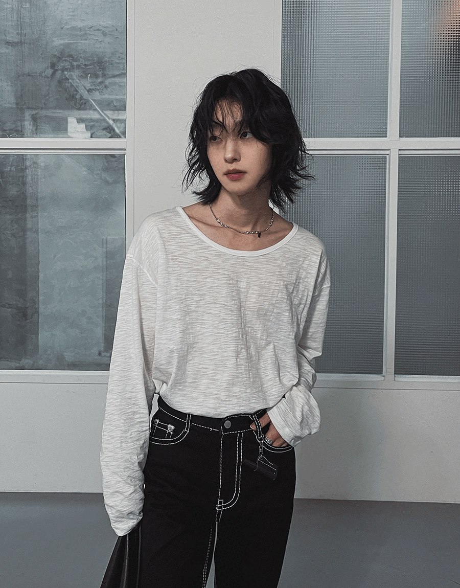 30支紗線紋理船領U領長袖T恤