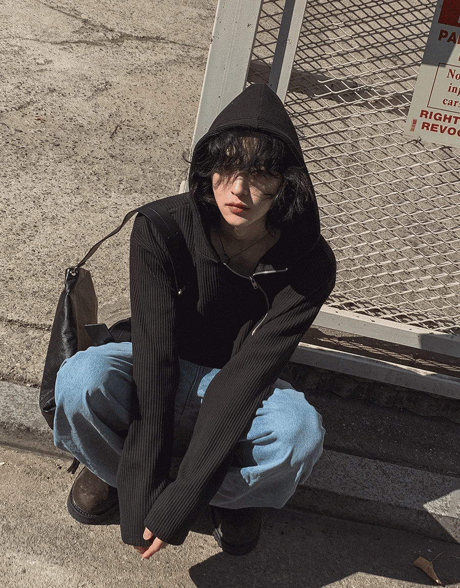 華夫格斜拉鍊連帽衫