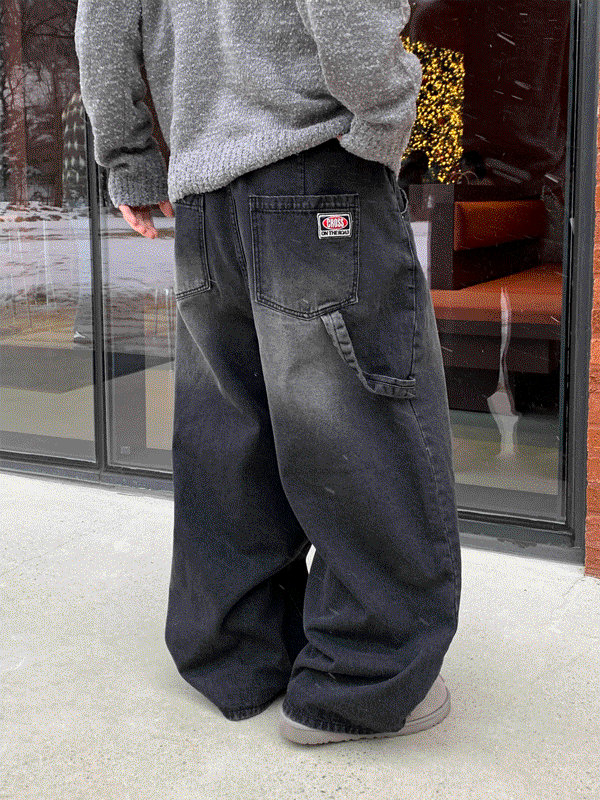 交叉補丁工裝牛仔褲