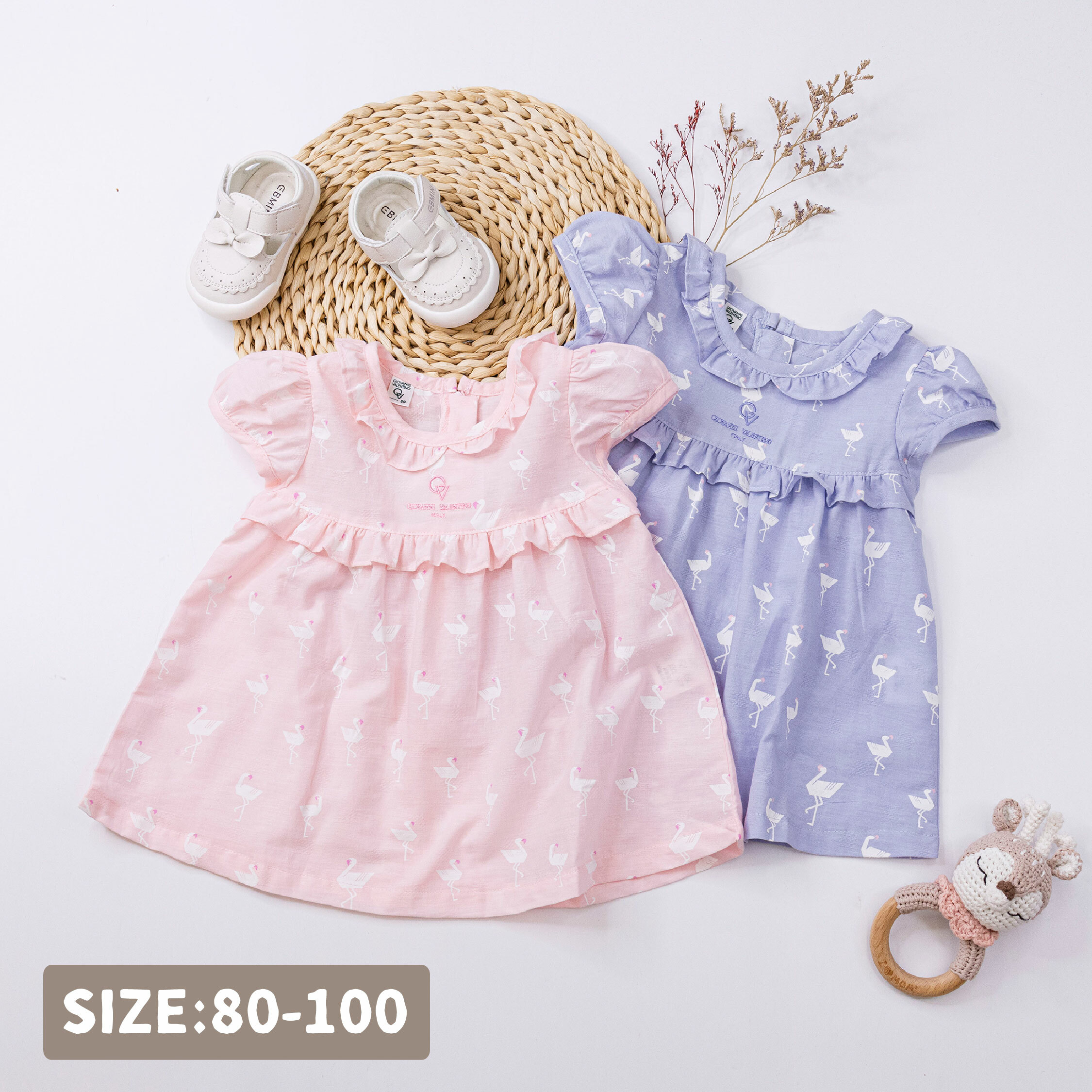 范侖鐵諾【32041】滿版紅鶴荷葉拼接上衣＊二色