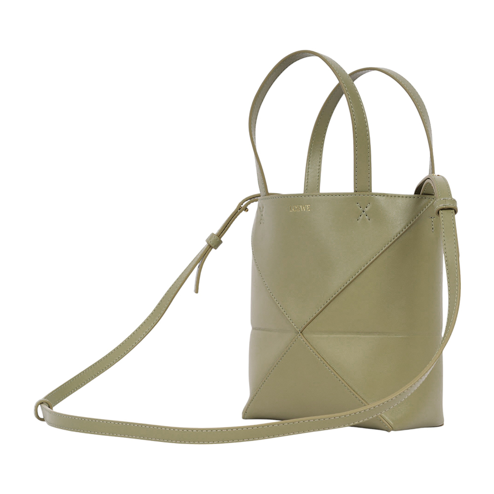【LOEWE】Puzzle 亮面小牛皮迷你摺疊托特包(尤加利綠)A657V25X01 4787