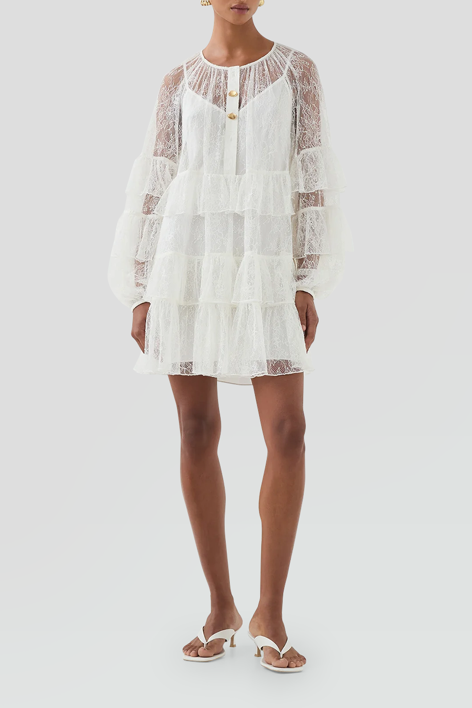 Aje｜PRIMROSE 蕾絲荷葉邊層次短洋裝