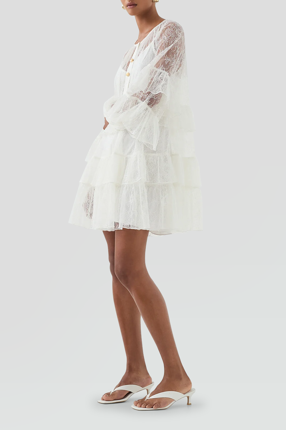 Aje｜PRIMROSE 蕾絲荷葉邊層次短洋裝