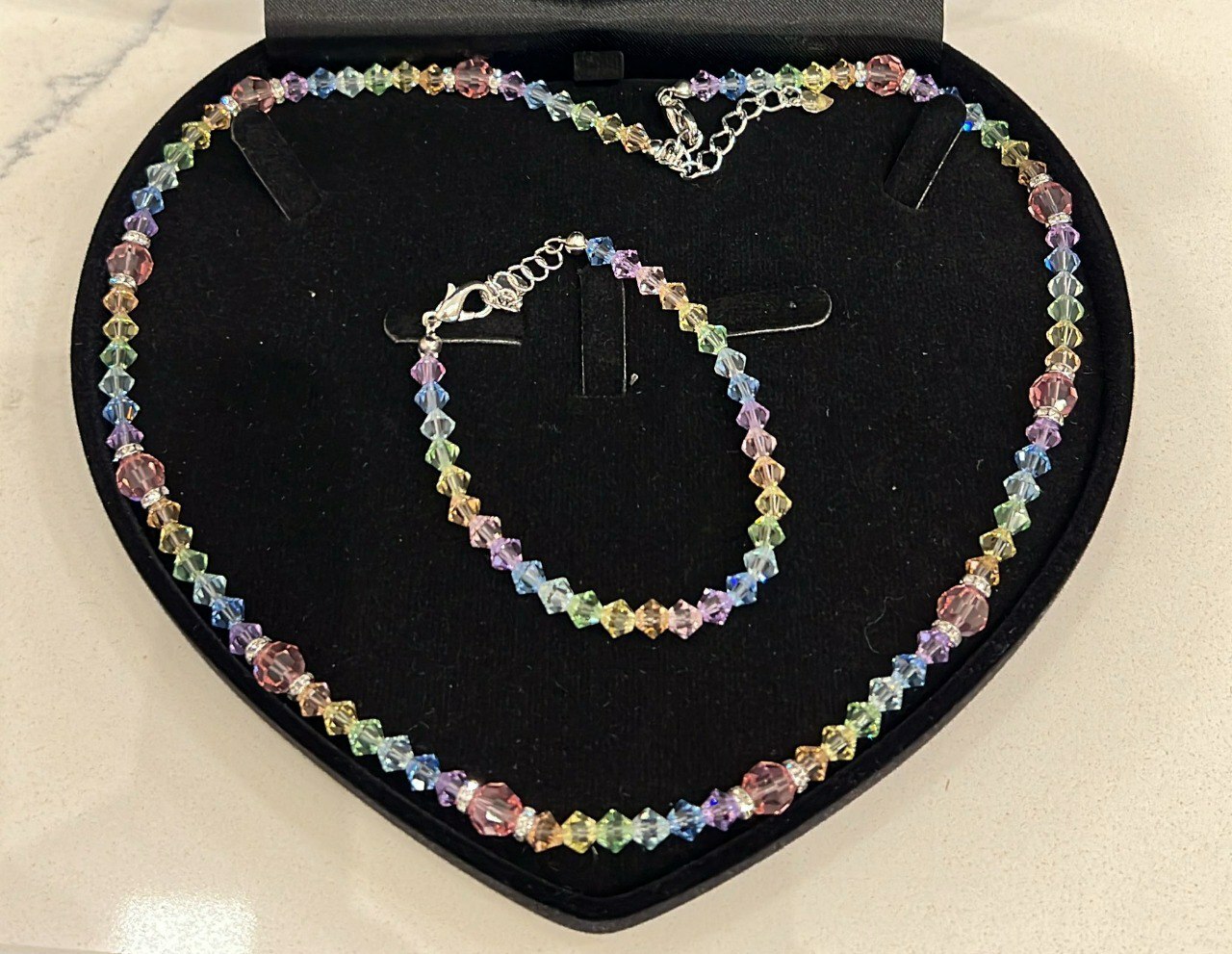 [S] GEMZ & CO RCS 1 SET ADJUSTABLE NECKLACE & BRACELET, RAINBOW CRYSTALS, Z246 (Z246)