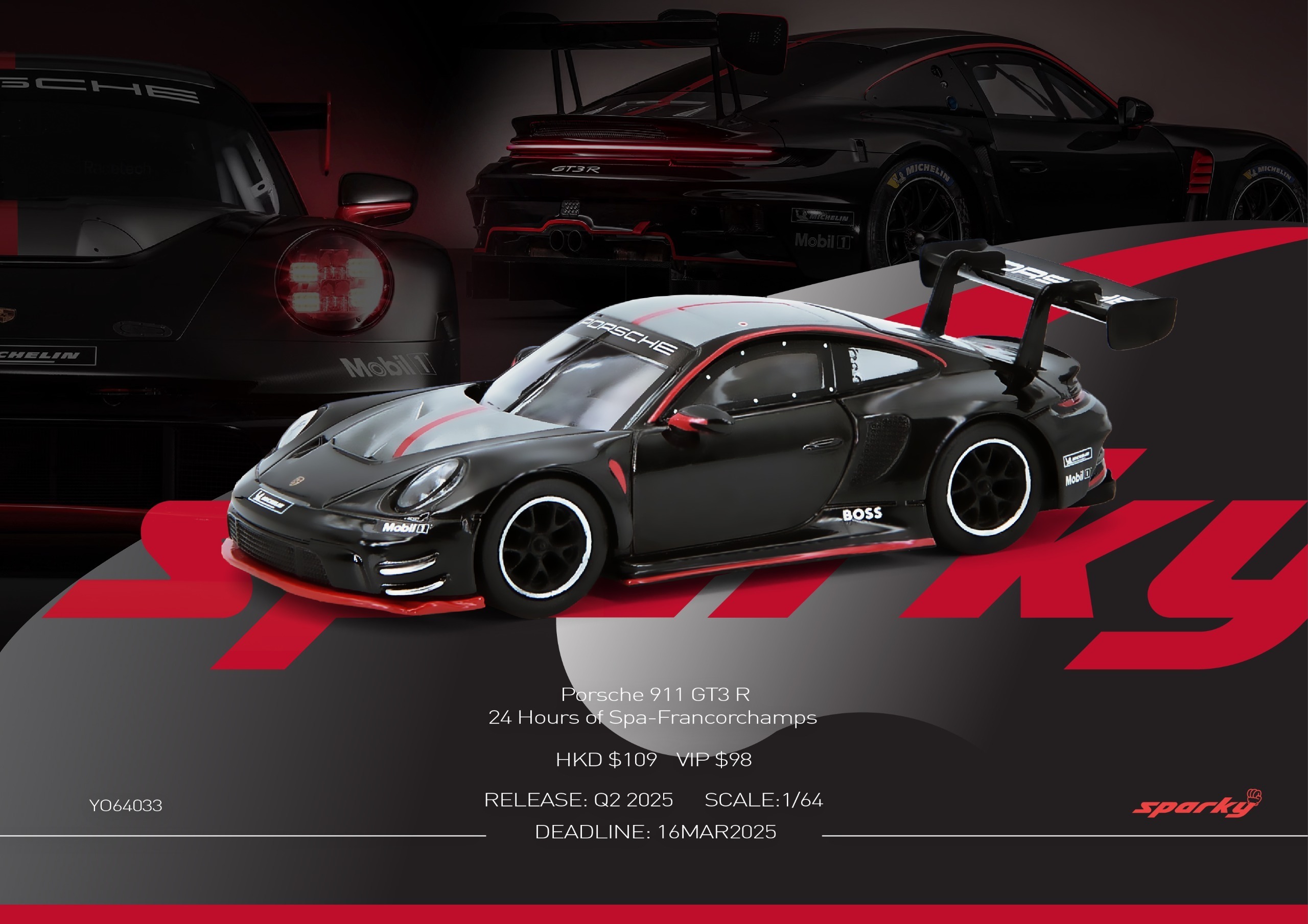 Sparky X Tiny 1/64 Porsche 911 GT3 R 24 Hours of Spa-Francorchamps (Tiny Exclusive)