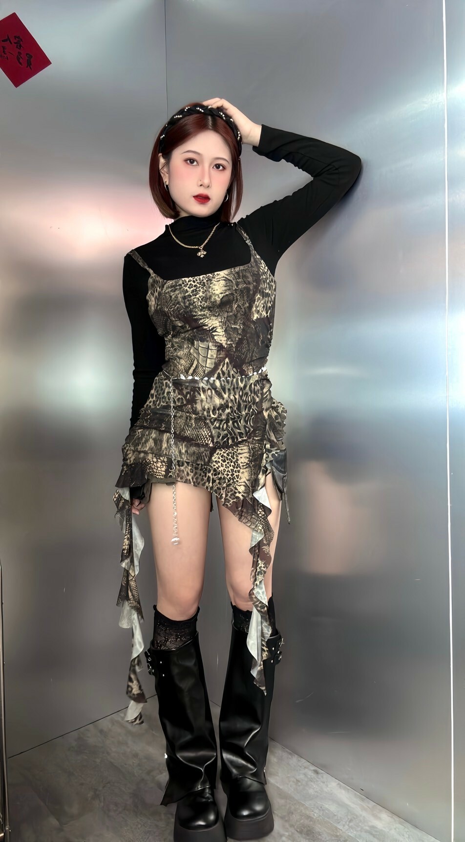 動物紋不規則雪紡背