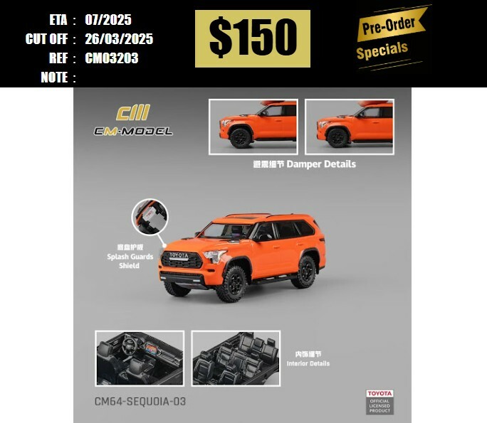 PO-$150 * CM MODEL * 1:64 TOYOTA SEQUOIA XK80 TRD PRO ORANGE [OD20/03]