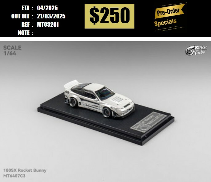 PO-$250 * MICRO TURBO * 1:64 NISSAN S13 SILVIA 180SX PANDEM ROCKET BUNNY LOWRIDE METALLIC WHITE [OD20/03]