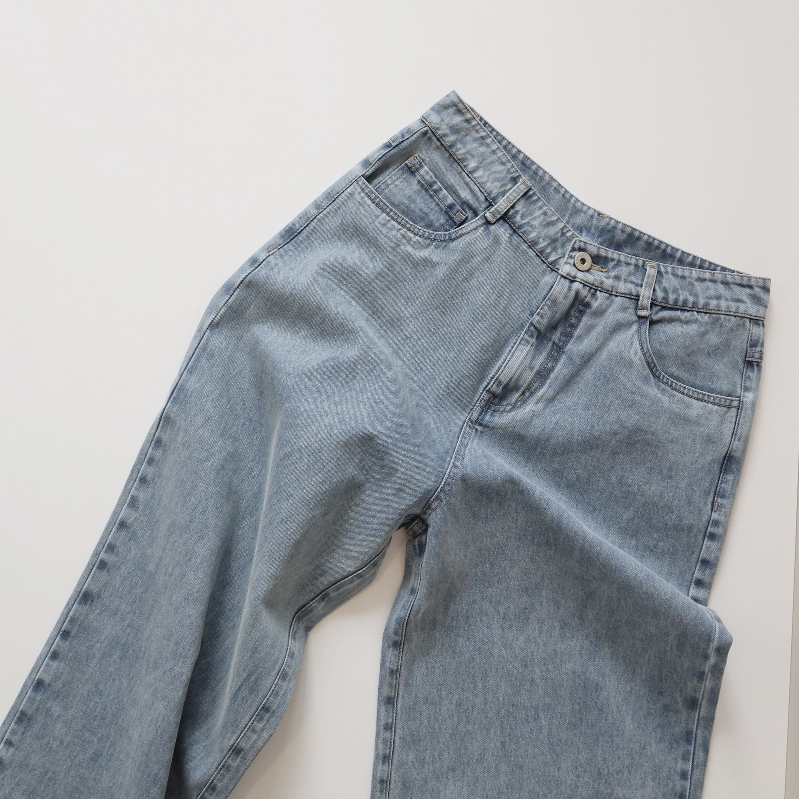 現貨 7162 復古淺藍洗水闊腳牛