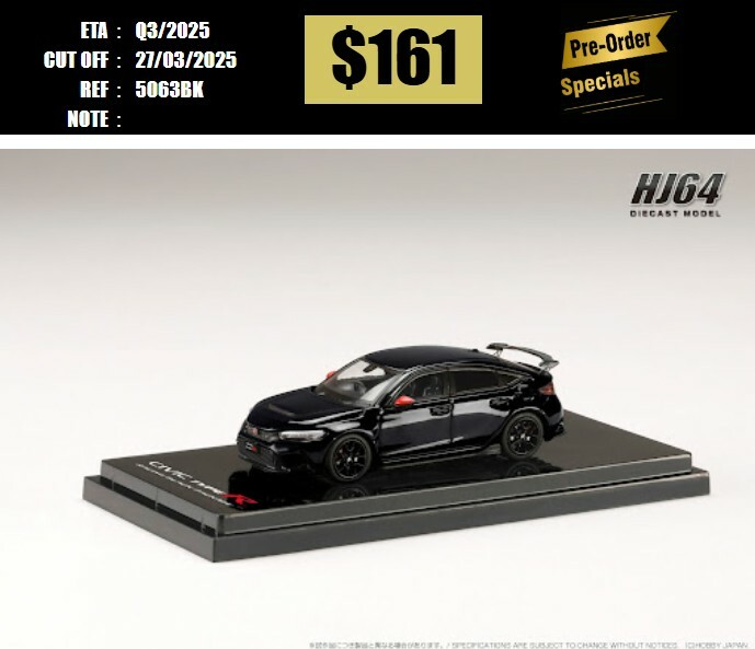PO-$161 * HOBBY JAPAN * 1:64 HONDA CIVIC TYPE R FL5 RACING BLACK PACKAGE 2025 W/GENUINE OPTIONAL PARTS BLACK [OD20/03]