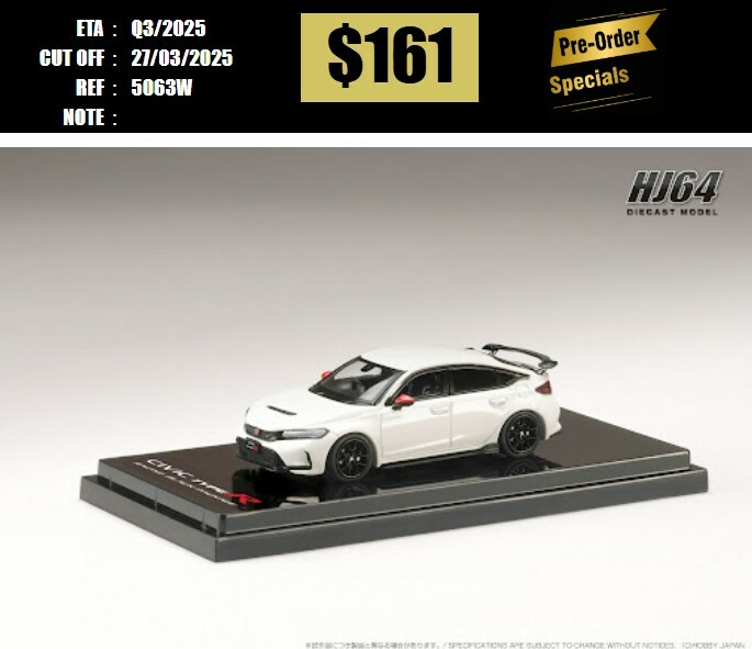 PO-$161 * HOBBY JAPAN * 1:64 HONDA CIVIC TYPE R FL5 RACING BLACK PACKAGE 2025 W/GENUINE OPTIONAL PARTS WHITE [OD20/03]