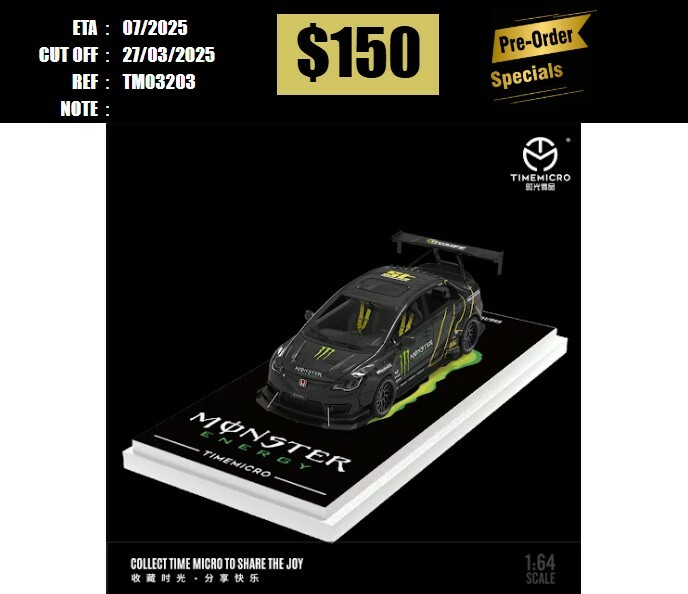 PO-$150 * TIME MICRO * 1:64 HONDA CIVIC TYPE R FD2 TRACK EDITION MONSTER [OD20/03]
