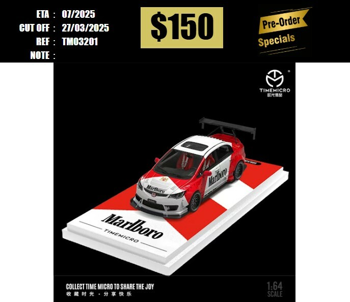 PO-$150 * TIME MICRO * 1:64 HONDA CIVIC TYPE R FD2 TRACK EDITION MALBORO [OD20/03]