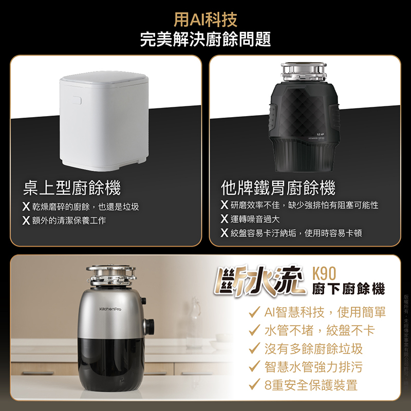 K90 斷水流廚下廚餘機