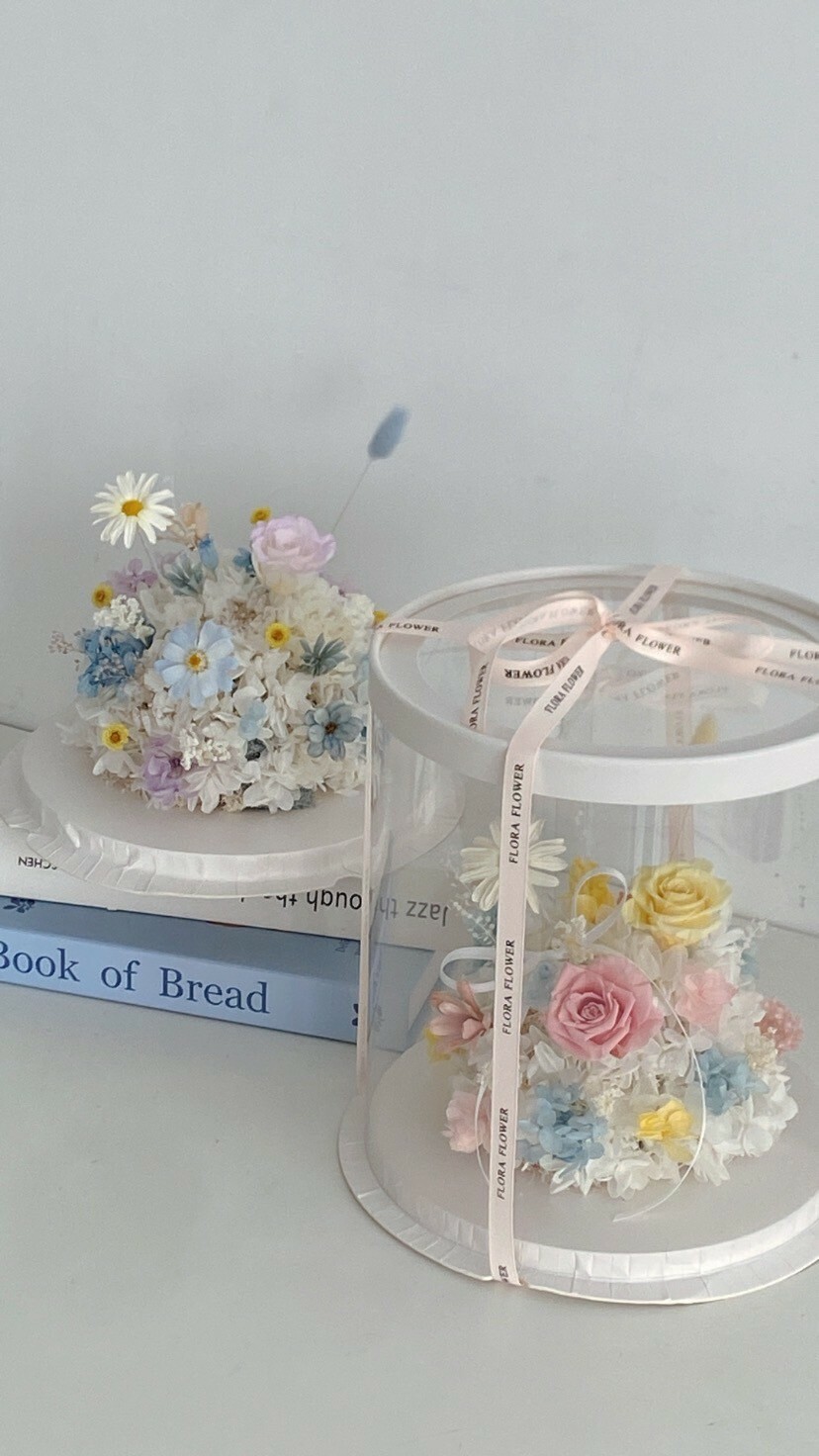 永生花繡球花蛋糕-蜜桃茫茫 (不可食用)