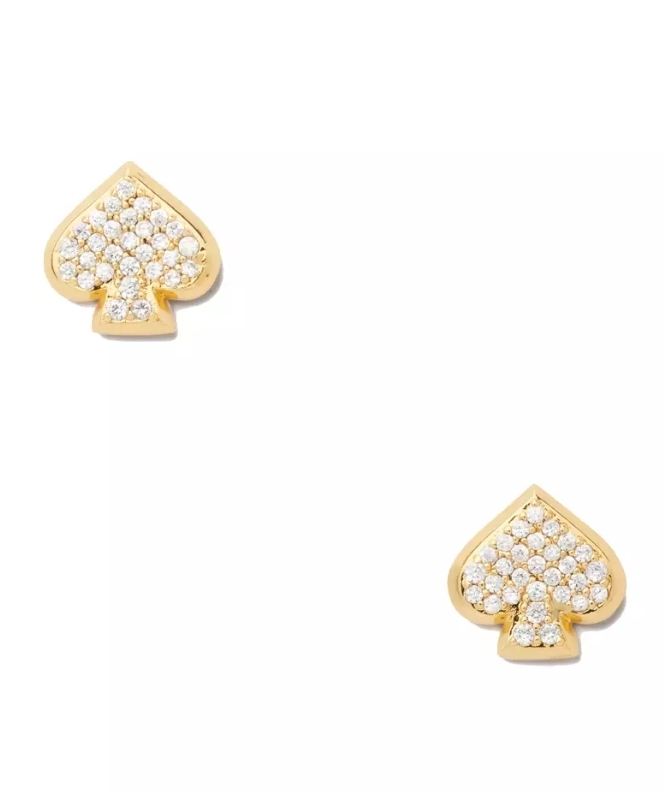 [S] KATE SPADE O0RU3126 EVERYDAY SPADE PAVE STUDS EARRINGS,CLEAR/GOLD, 767883553343 (SKS1117)