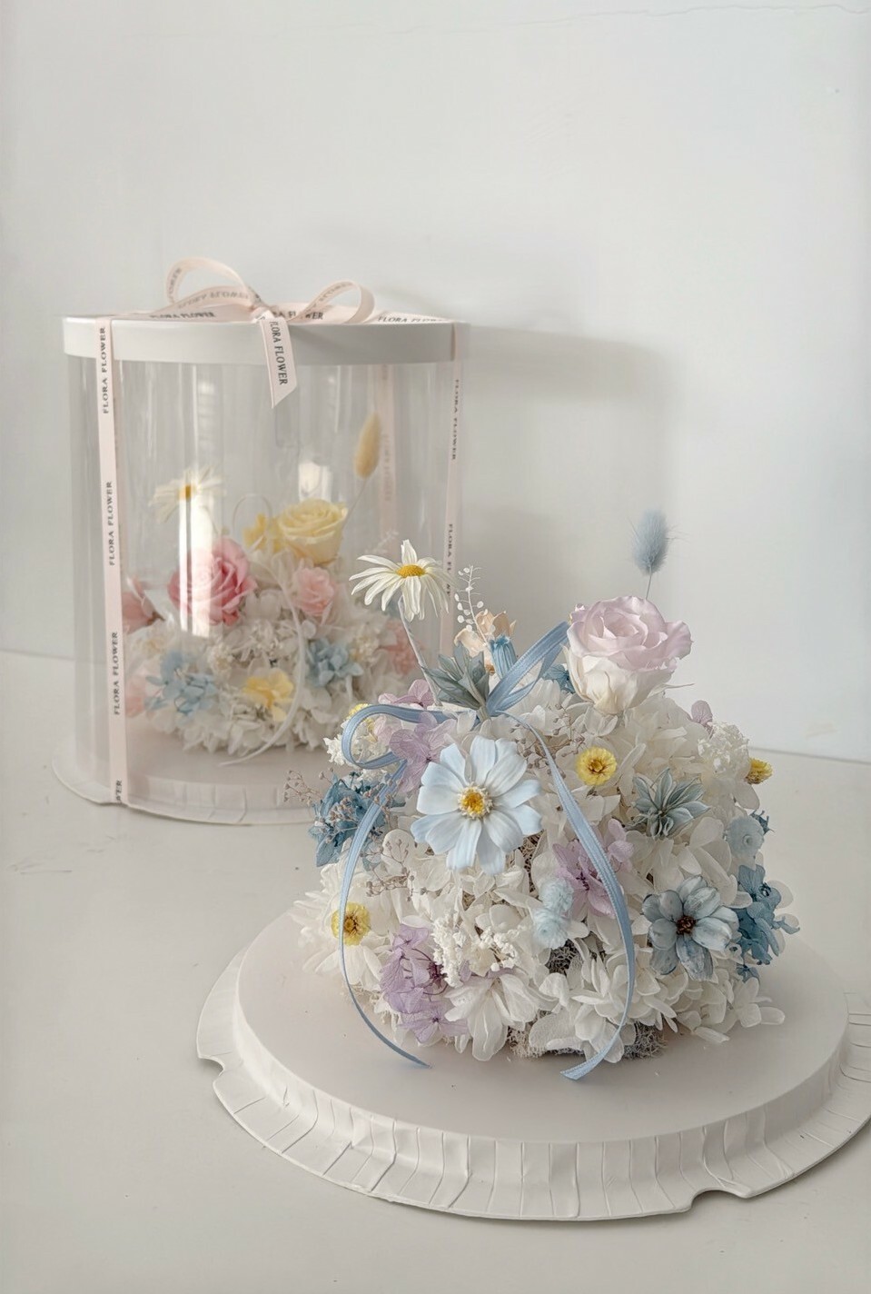 永生花繡球花蛋糕-海藍椰椰 (不可食用)