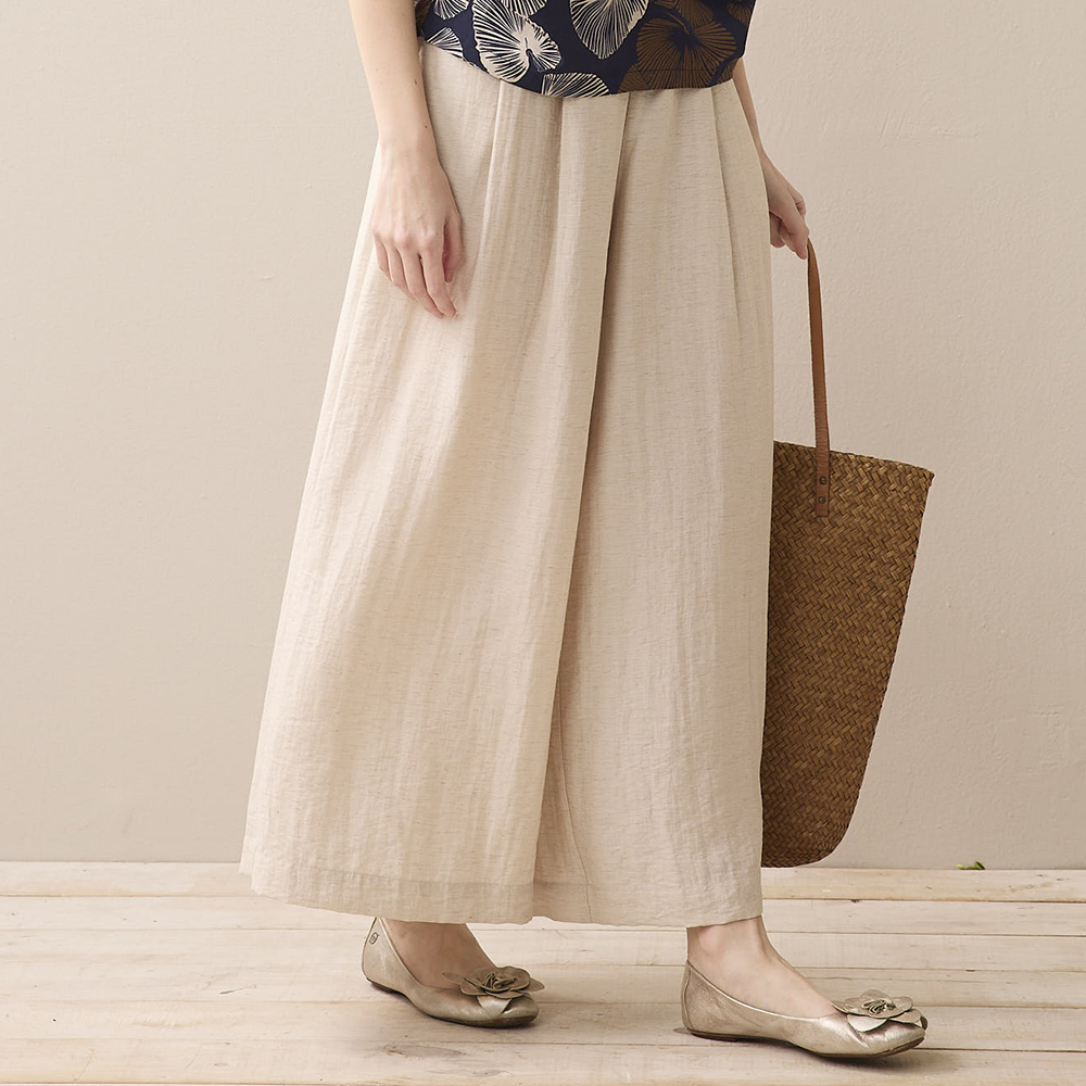 PIPPY 優雅棉麻透氣寬口長褲 米