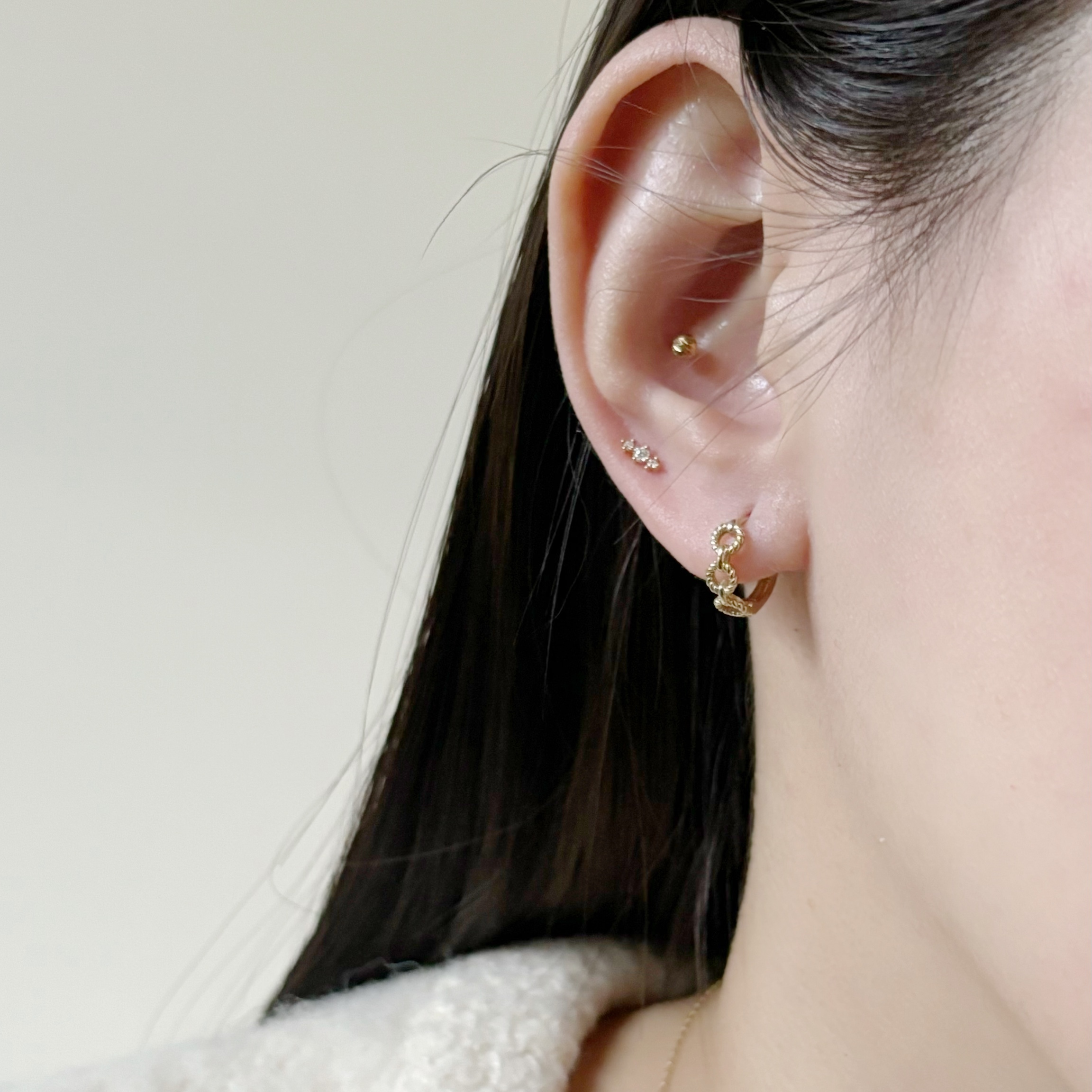 14K麻花三鍊圈耳圈