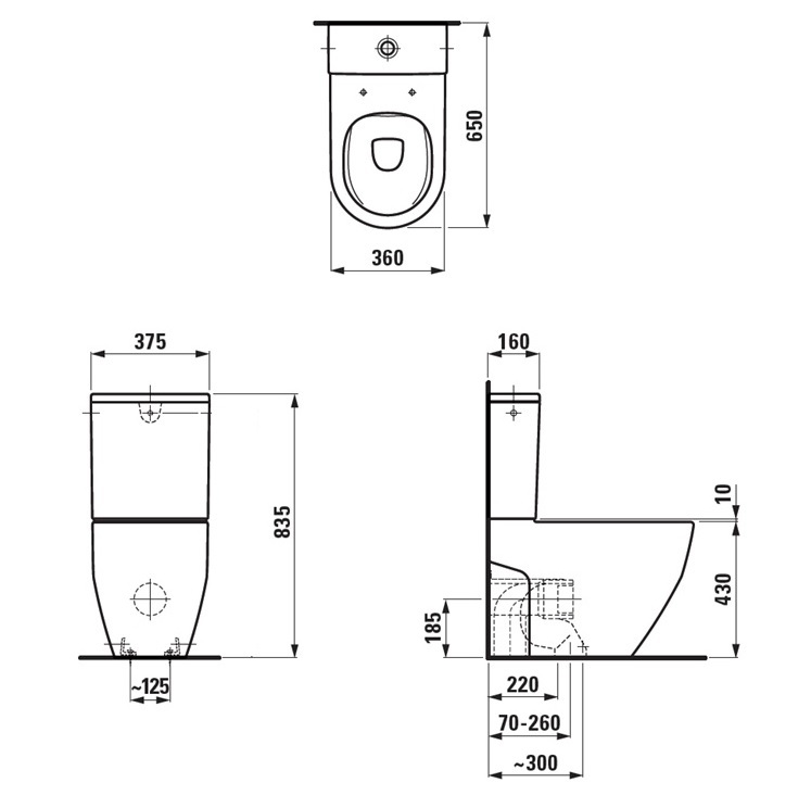 Laufen "Pro" 8.2596.4.000.000.1 + 8.2995.3.000.973.1 + 8.9896.6.000.000.1 Rimless Water Closet w/ Soft Closing Cover (Bottom Left inlet)