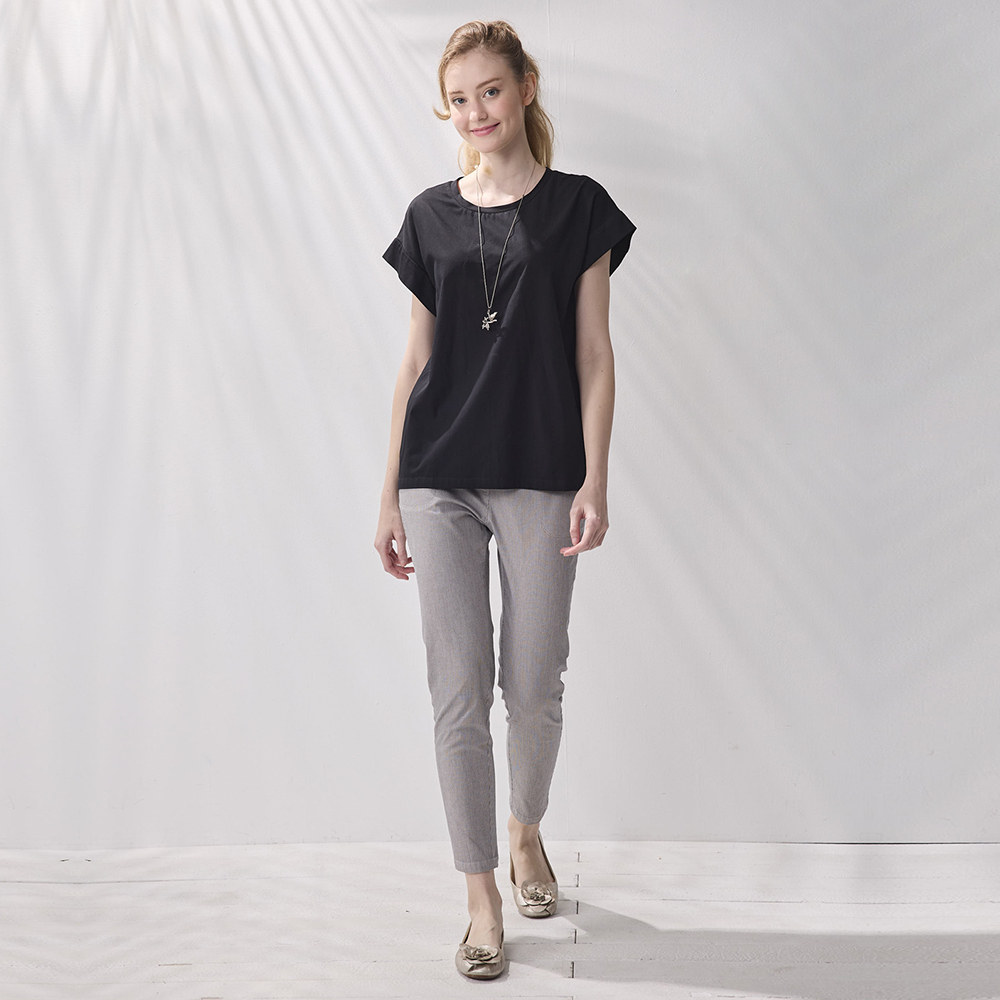 PIPPY 百搭素色彈性棉休閒長褲 灰