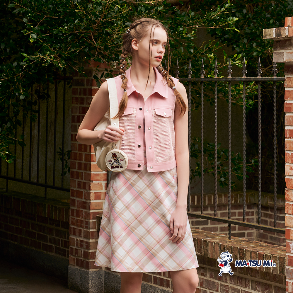 MA‧TSU Mi 簍空網格洞洞翻領開釦背心(粉.深藍)