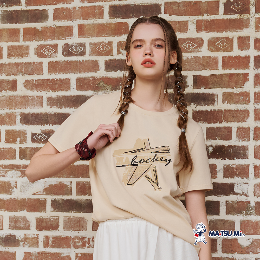 MA‧TSU Mi 百搭手繪風星型棉上衣(白.卡)