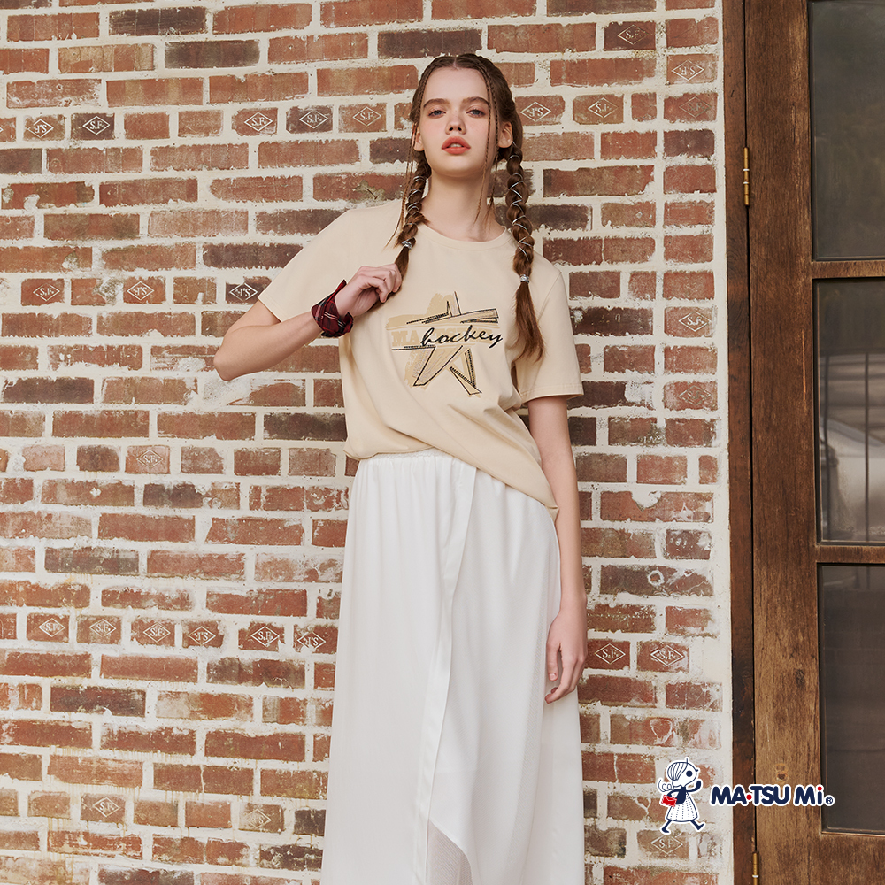 MA‧TSU Mi 百搭手繪風星型棉上衣(白.卡)