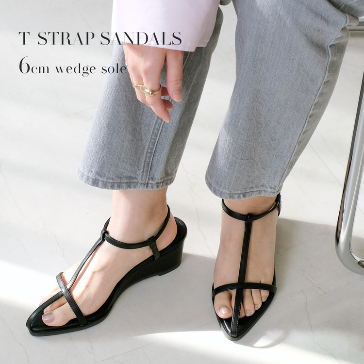 線條設計尖頭坡跟涼鞋 【MJ4118】