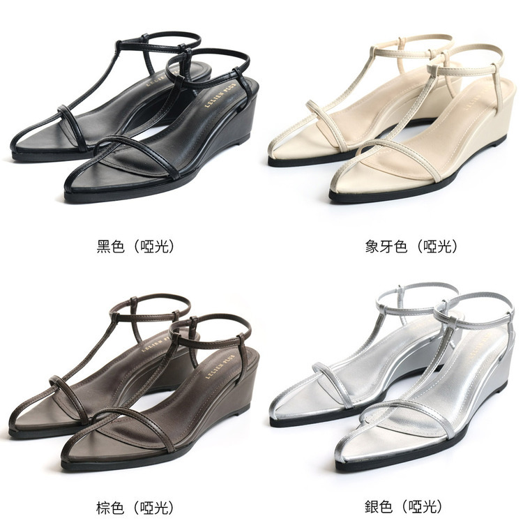 線條設計尖頭坡跟涼鞋 【MJ4118】