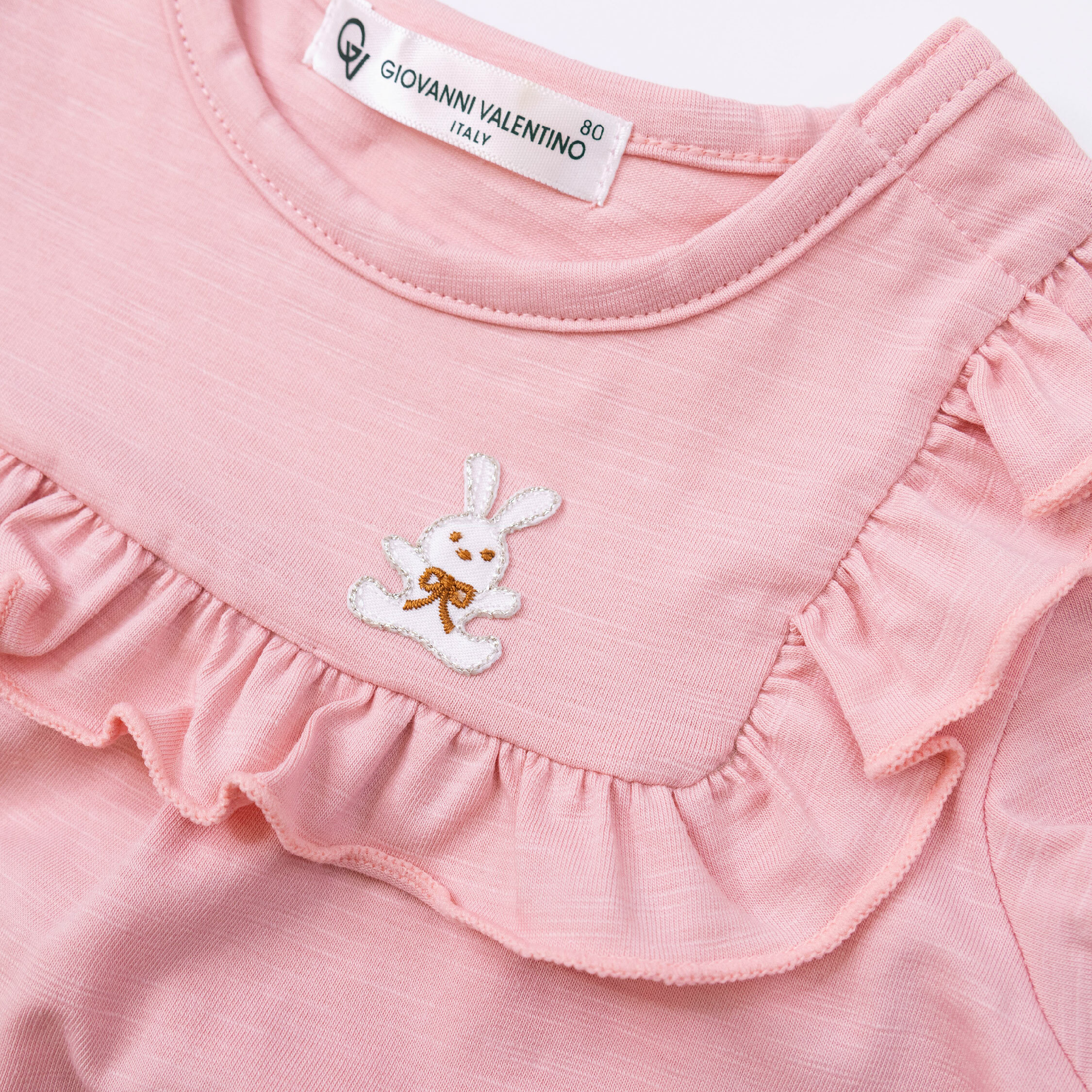 范侖鐵諾【32045】可愛兔兔荷葉邊拼接上衣＊二色