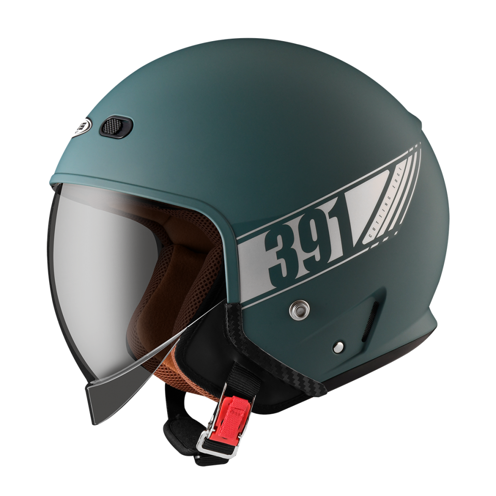 ZEUS ZS-391 消光岩綠 素色 四分之三 半罩式  大鏡片 復古帽