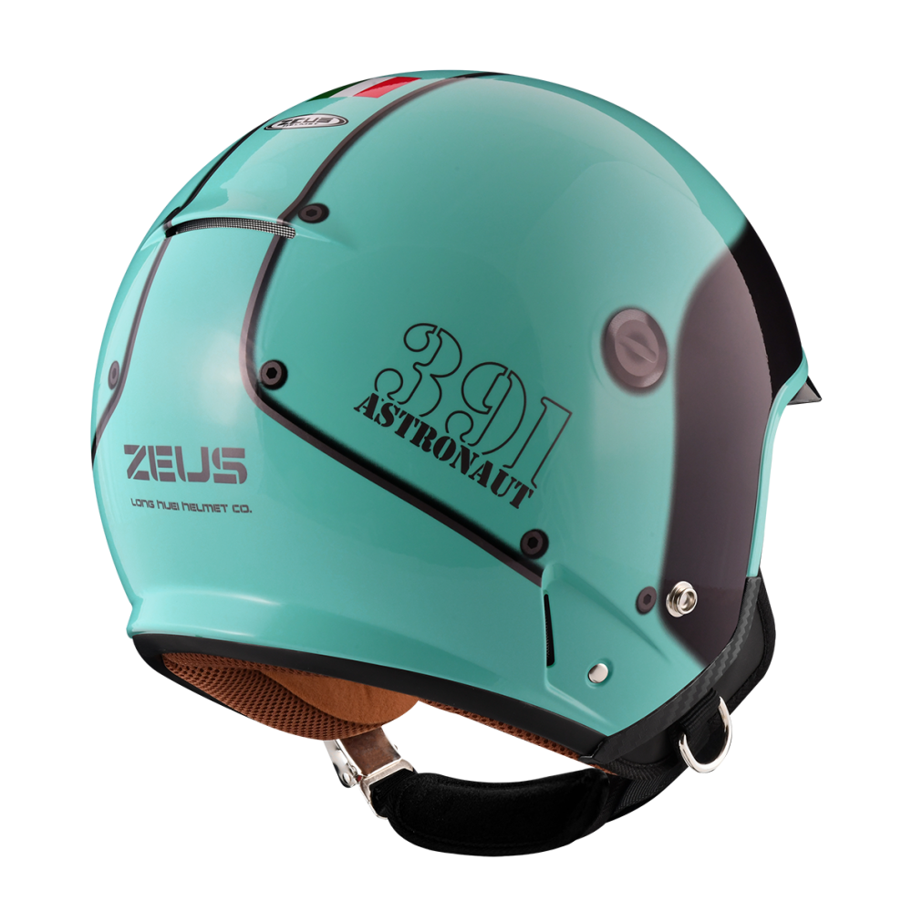 ZEUS ZS-391 A28 翠藍綠/黑銀 彩繪 四分之三 半罩式  大鏡片 復古帽