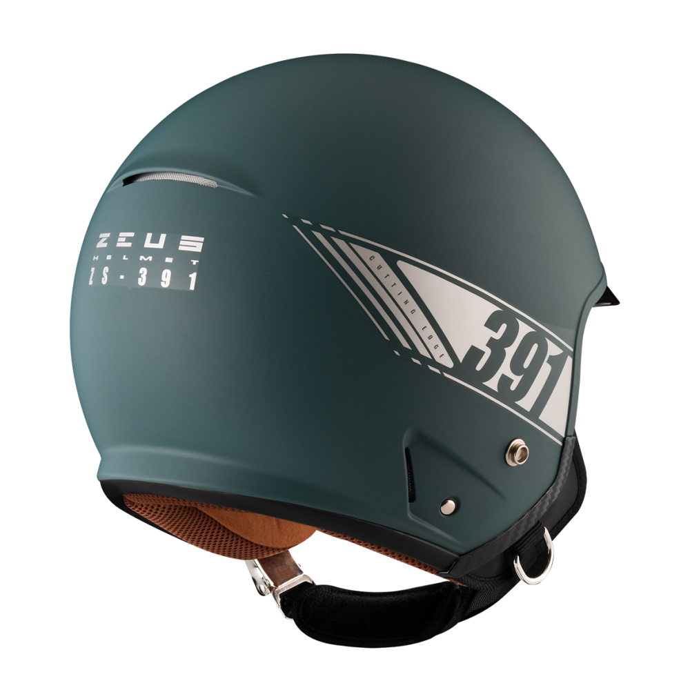 ZEUS ZS-391 消光岩綠 素色 四分之三 半罩式  大鏡片 復古帽