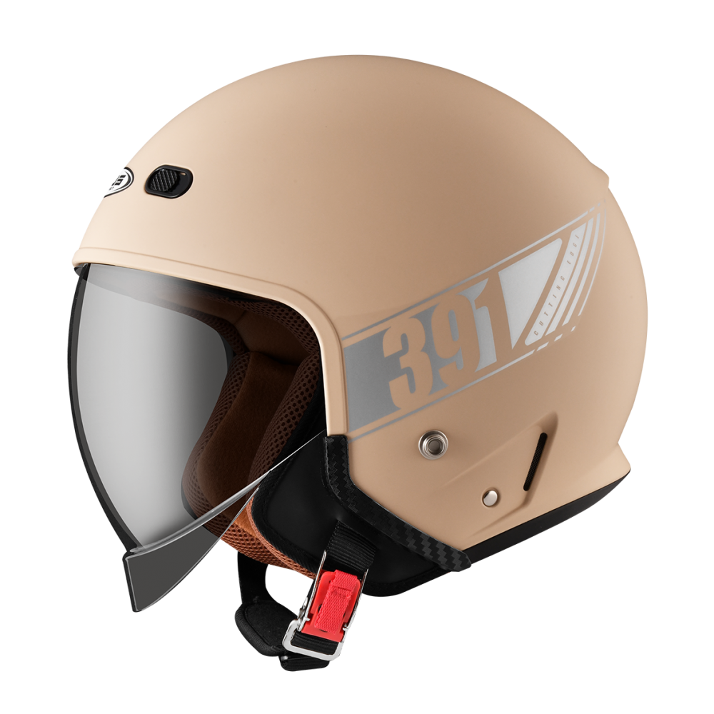 ZEUS ZS-391 消光奶茶 素色 四分之三 半罩式  大鏡片 復古帽