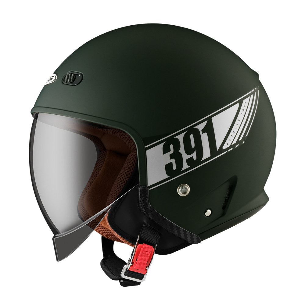 ZEUS ZS-391 消光石墨綠 素色 四分之三 半罩式  大鏡片 復古帽