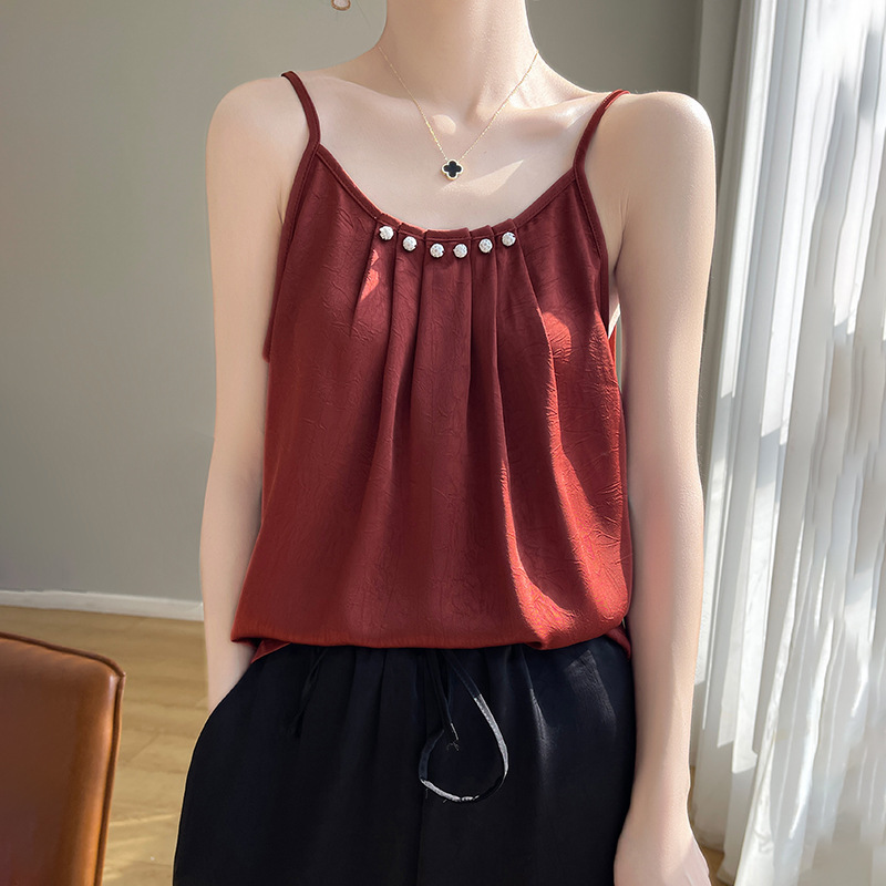 珠領吊帶揉皺背心 四色