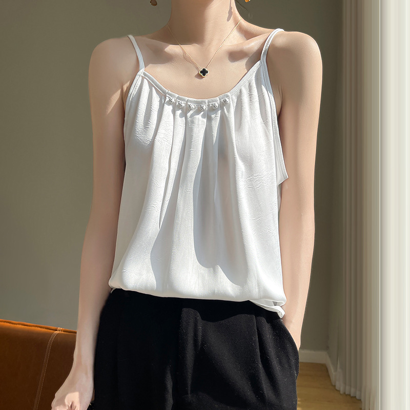 珠領吊帶揉皺背心 四色