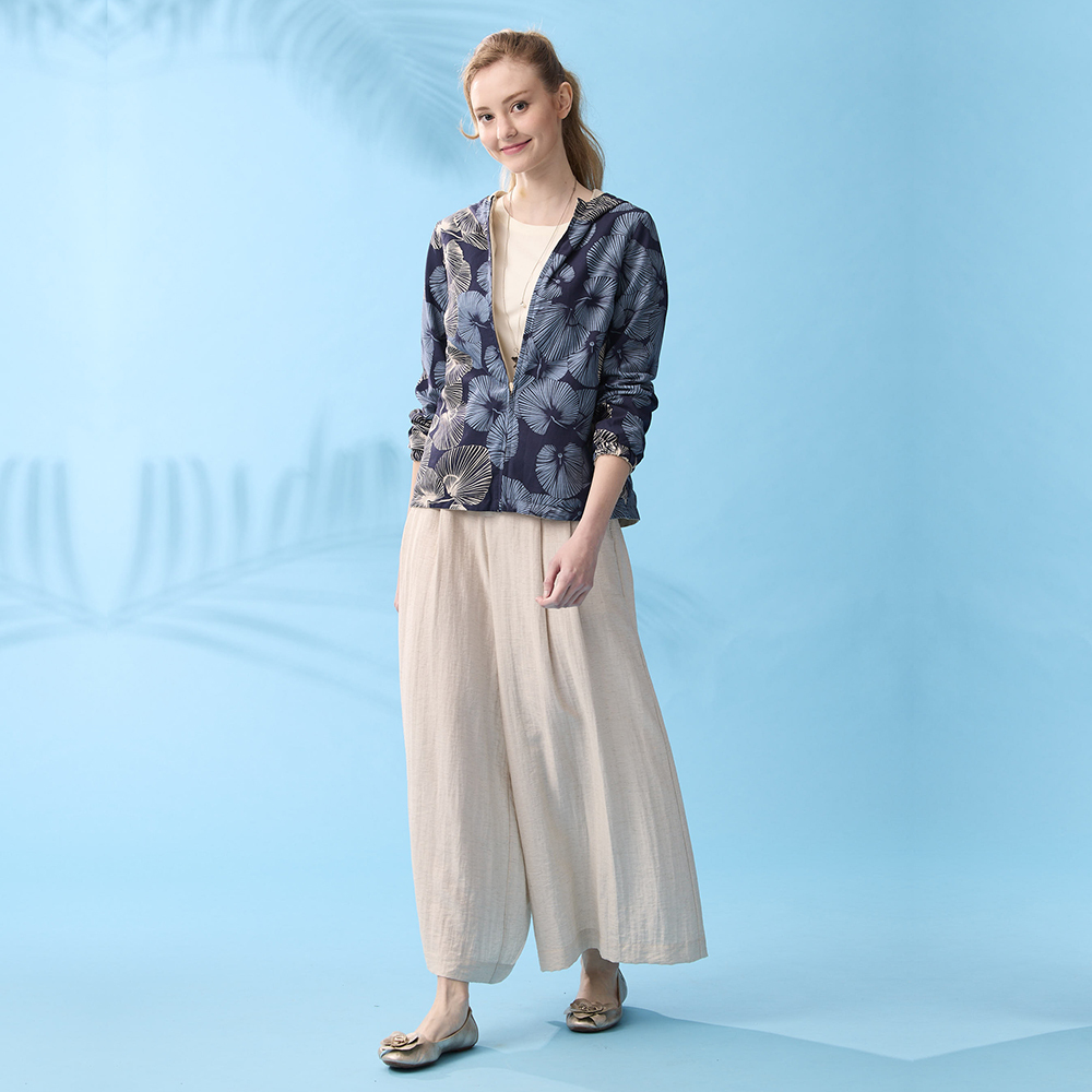 PIPPY 典雅荷葉印花雙面穿連帽外套 藍