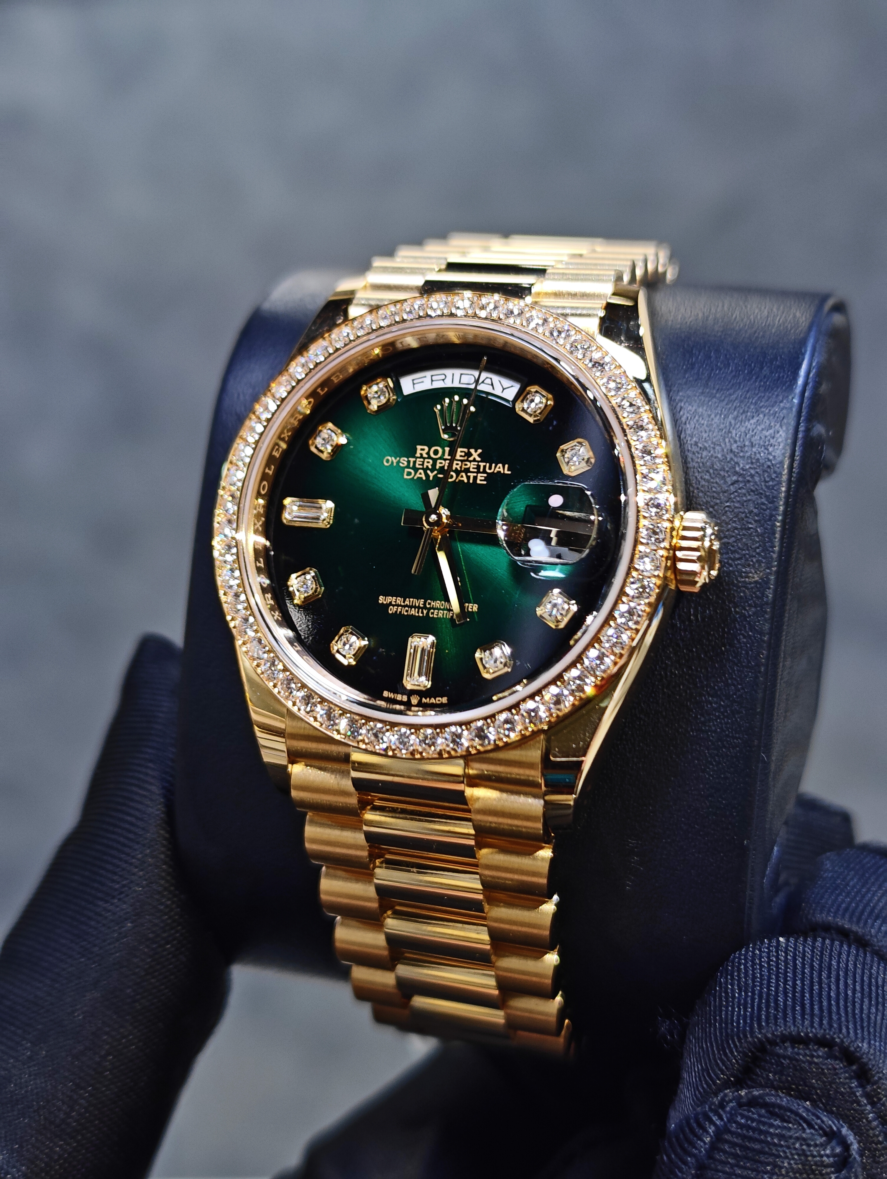 BRAND NEW ROLEX 128348RBR 128348 DAY-DATE GREEN DIAMOND DIAL YELLOW GOLD PRESIDENT 36 MM