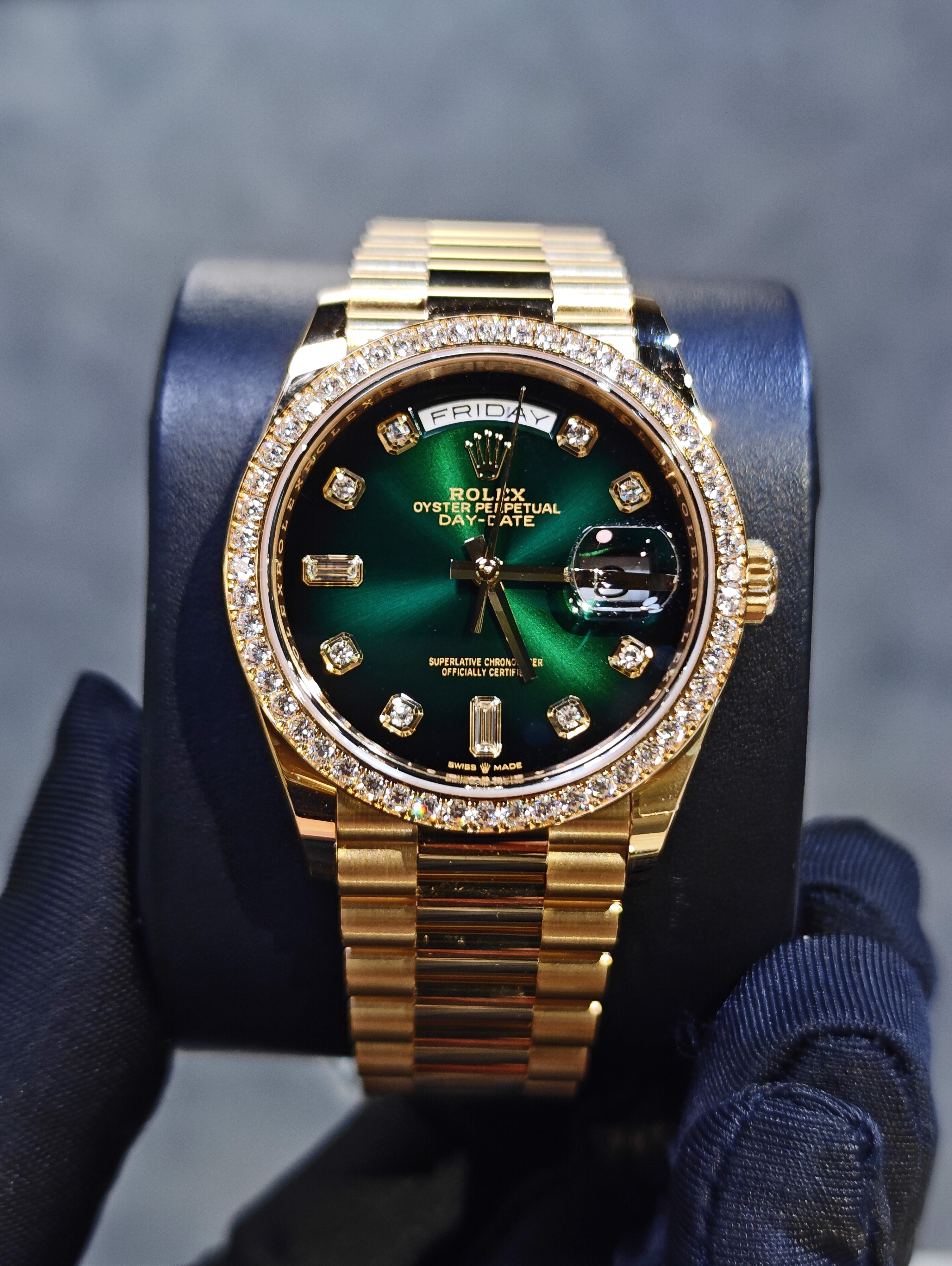 BRAND NEW ROLEX 128348RBR 128348 DAY-DATE GREEN DIAMOND DIAL YELLOW GOLD PRESIDENT 36 MM