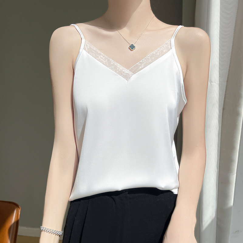 網紗拼接仿緞背心 三色